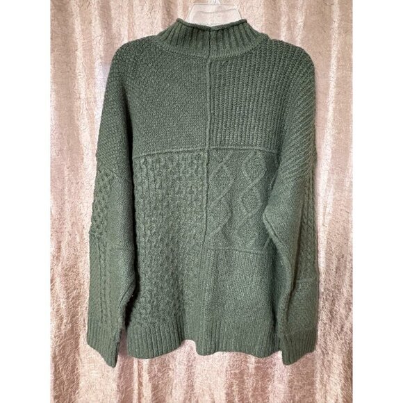 Vintage American Eagle Men's L Green Patchwork Cable Knit Sweater Mock Neck - Picture 3 of 9
